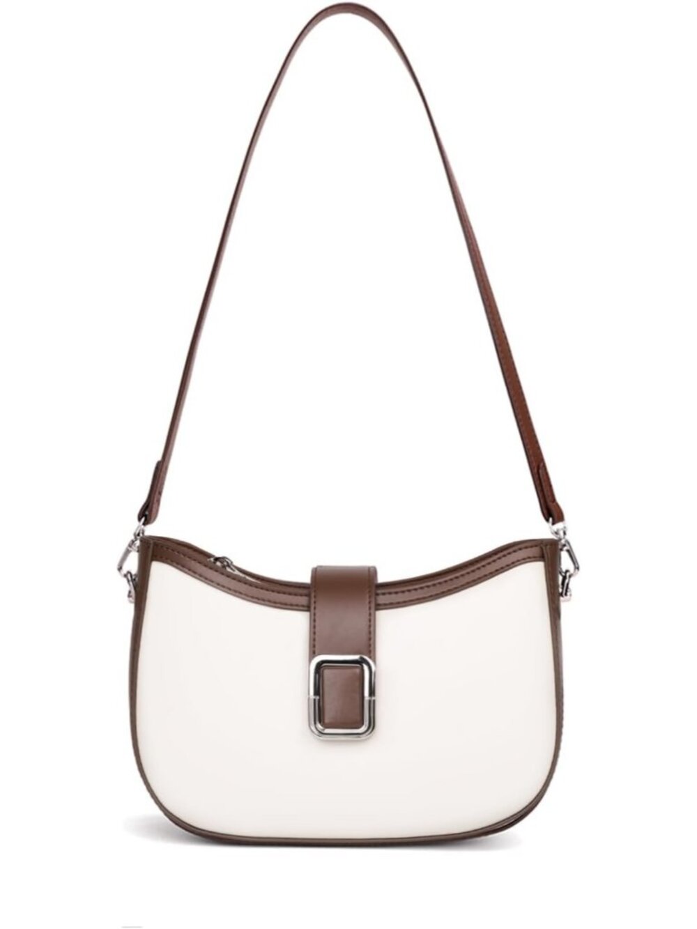 Women's Beige Coffee Genuine Leather Purse 3 Pocket Shoulder Crossbody Bag